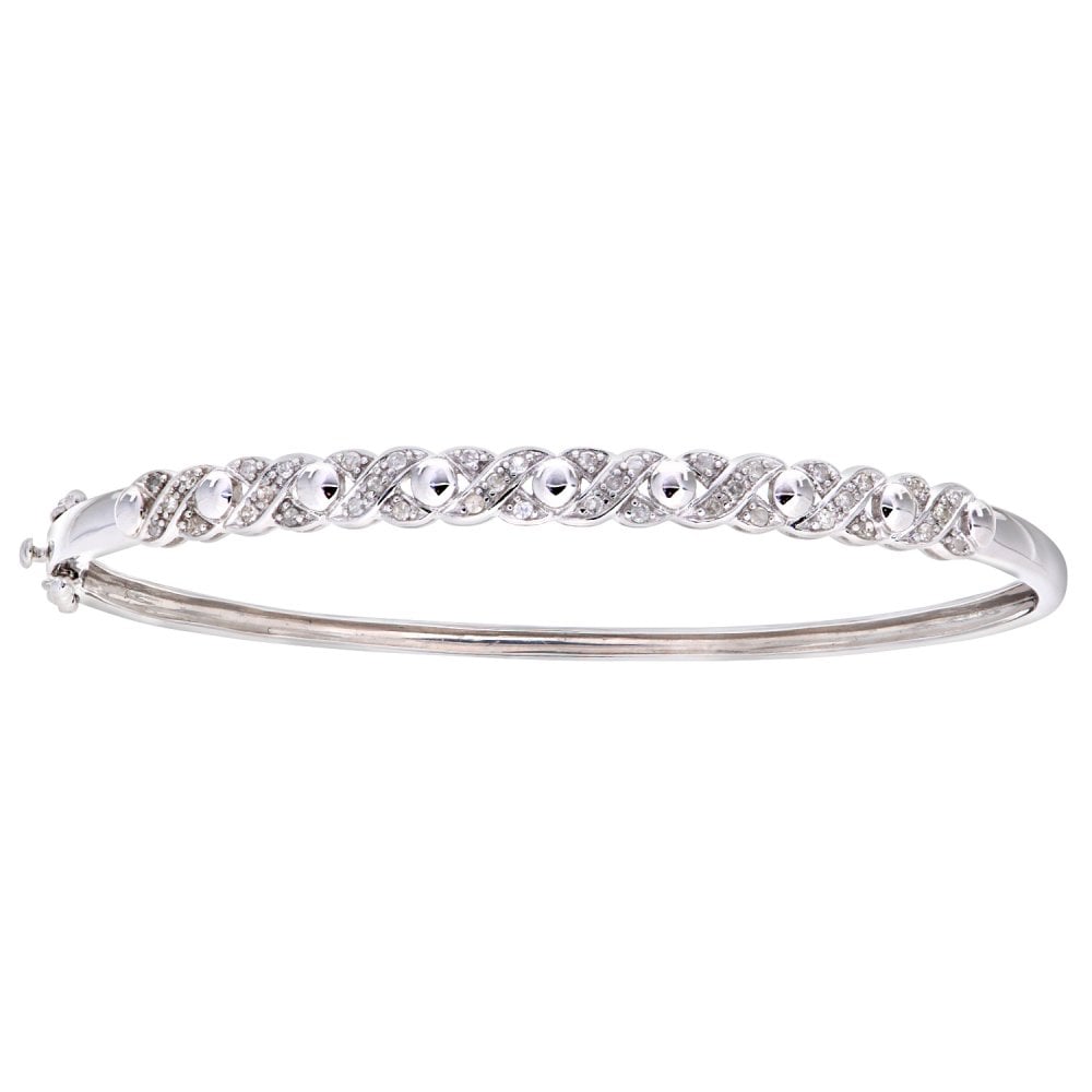 SPARKLD 9ct White Gold 0.25ct Diamond Kiss Bangle
