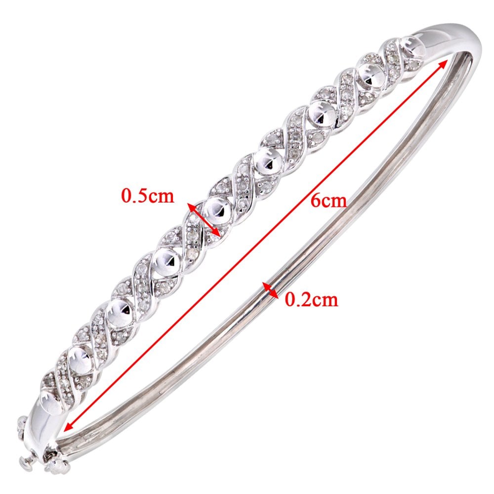 SPARKLD 9ct White Gold 0.25ct Diamond Kiss Bangle