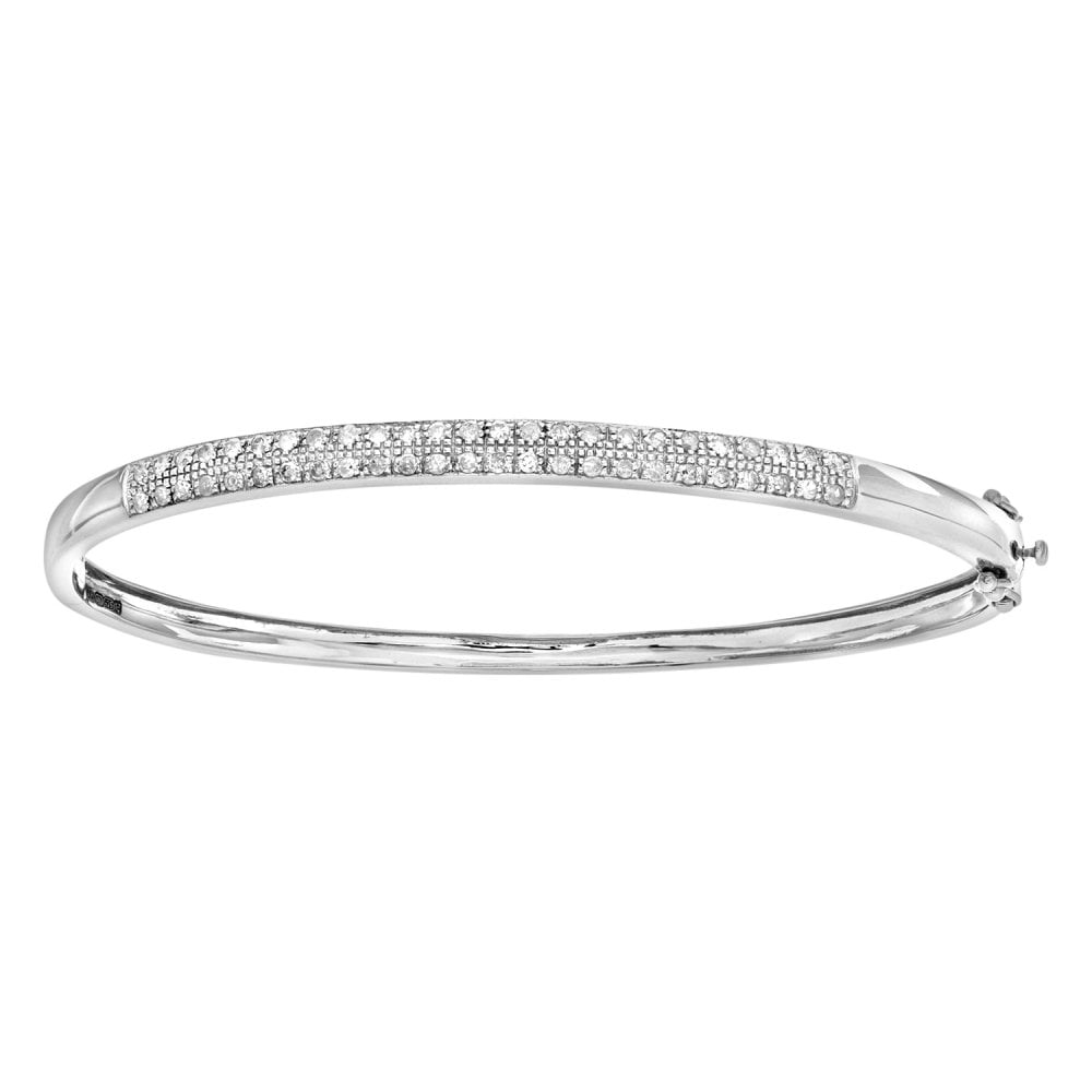 SPARKLD 9ct White Gold 0.50ct Diamond Bar Bangle
