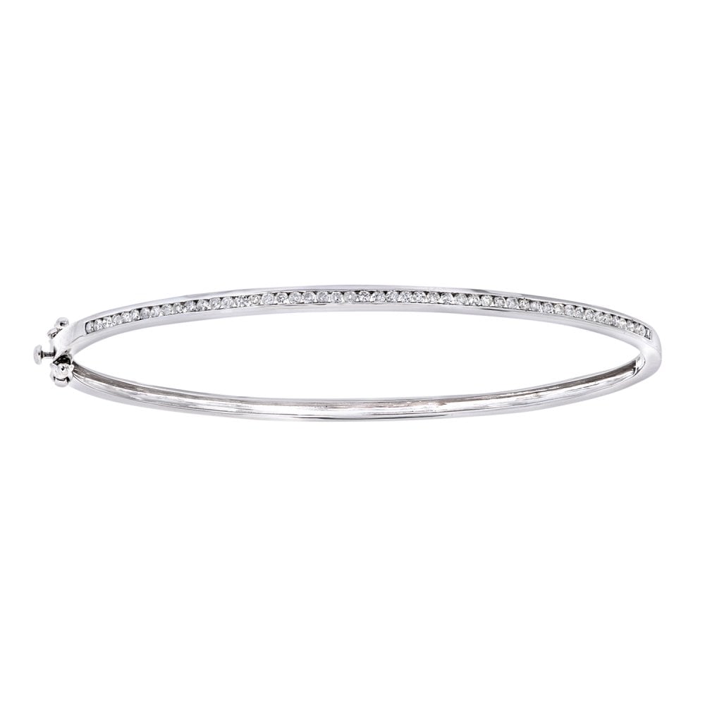 SPARKLD 9ct White Gold 0.50ct Diamond Channel Bangle