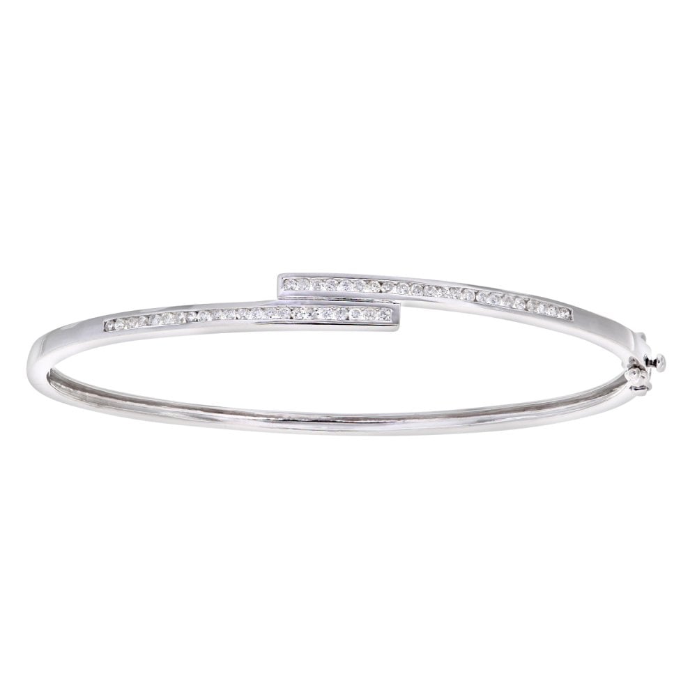 SPARKLD 9ct White Gold 0.50ct Diamond Crossover Bangle
