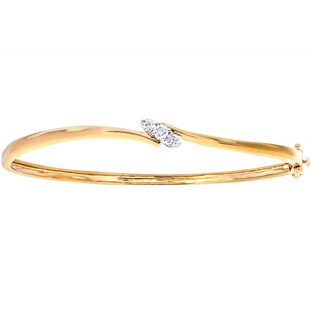 SPARKLD 9ct Yellow Gold 0.25ct Diamond Trilogy Bangle
