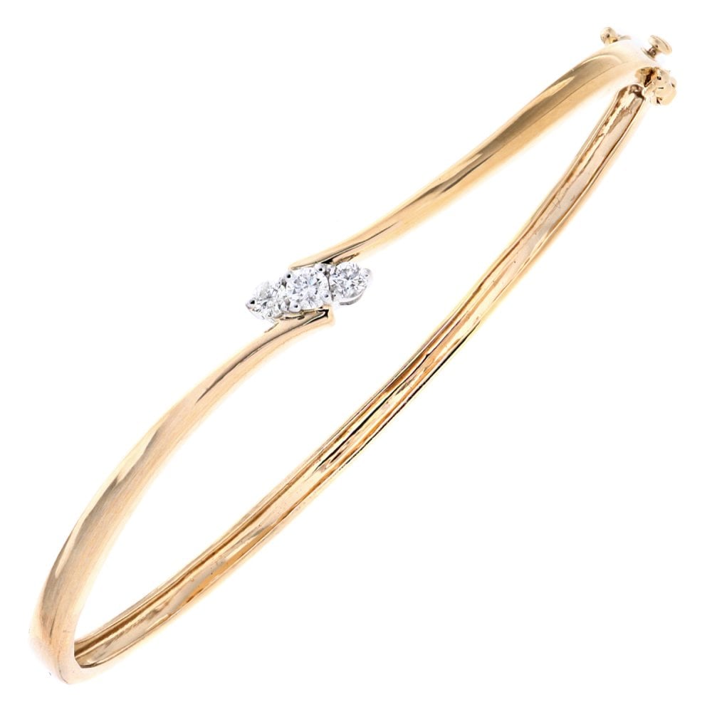 SPARKLD 9ct Yellow Gold 0.25ct Diamond Trilogy Bangle