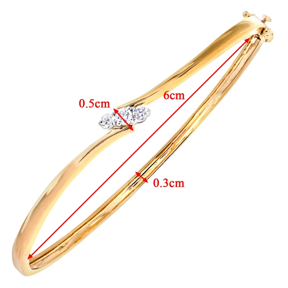 SPARKLD 9ct Yellow Gold 0.25ct Diamond Trilogy Bangle