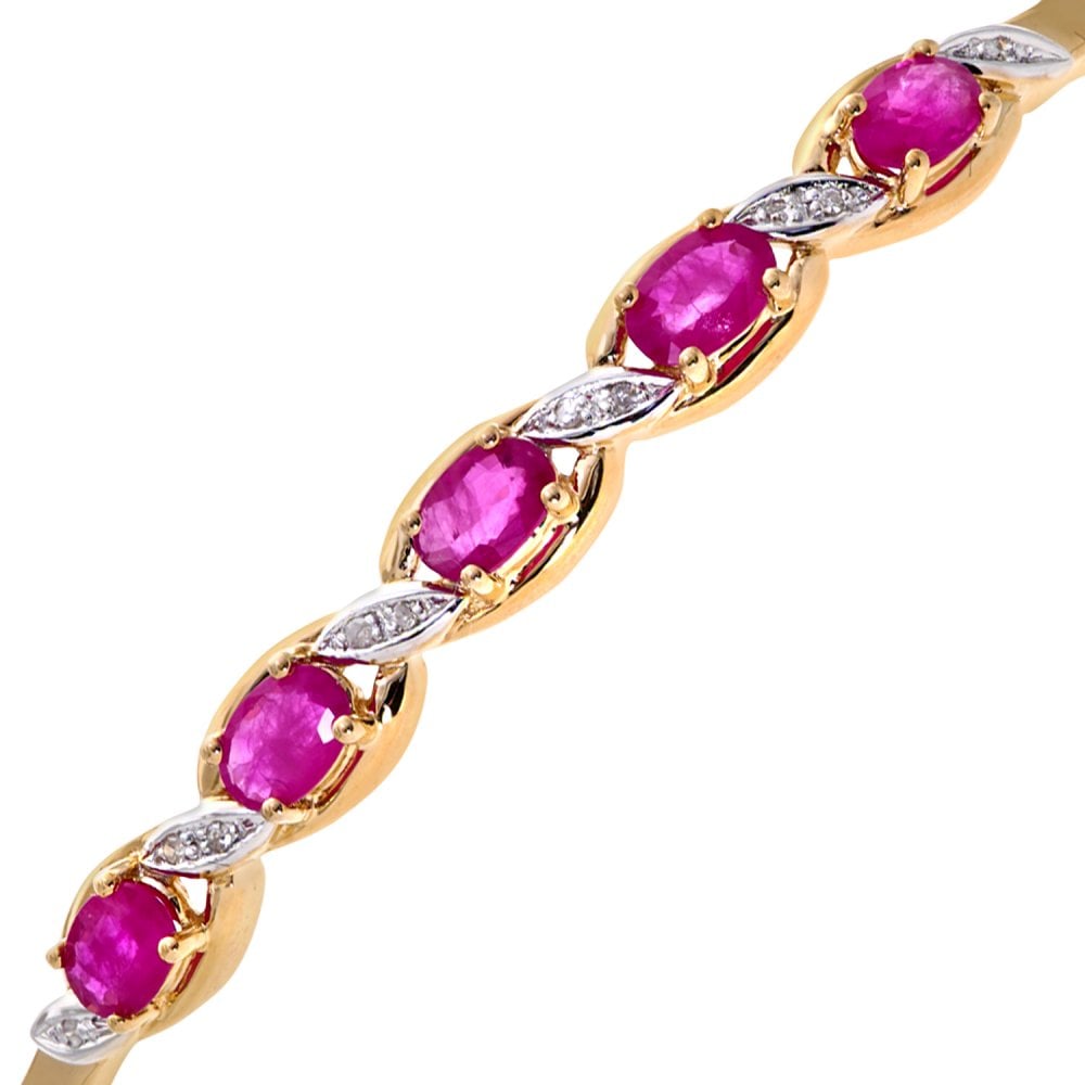 SPARKLD 9ct Yellow Gold Oval Ruby and 0.05ct Diamond Bangle