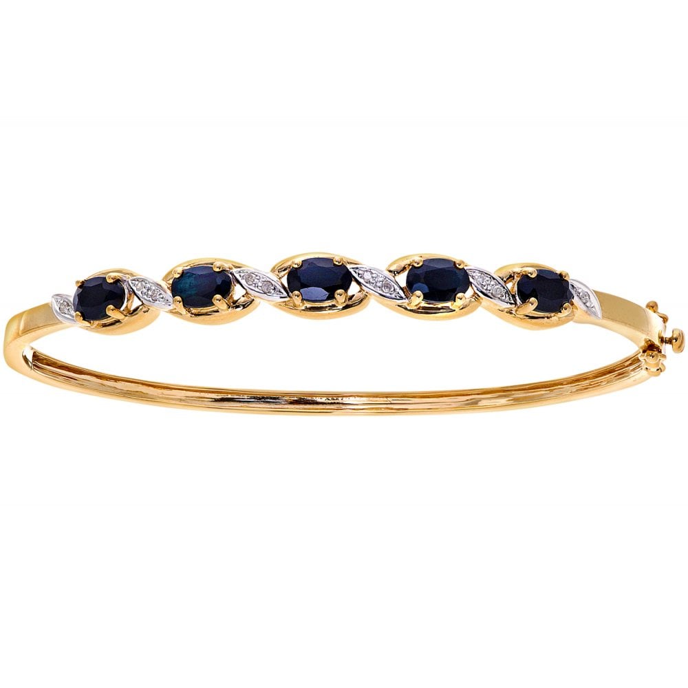 SPARKLD 9ct Yellow Gold Oval Sapphire and 0.05ct Diamond Bangle
