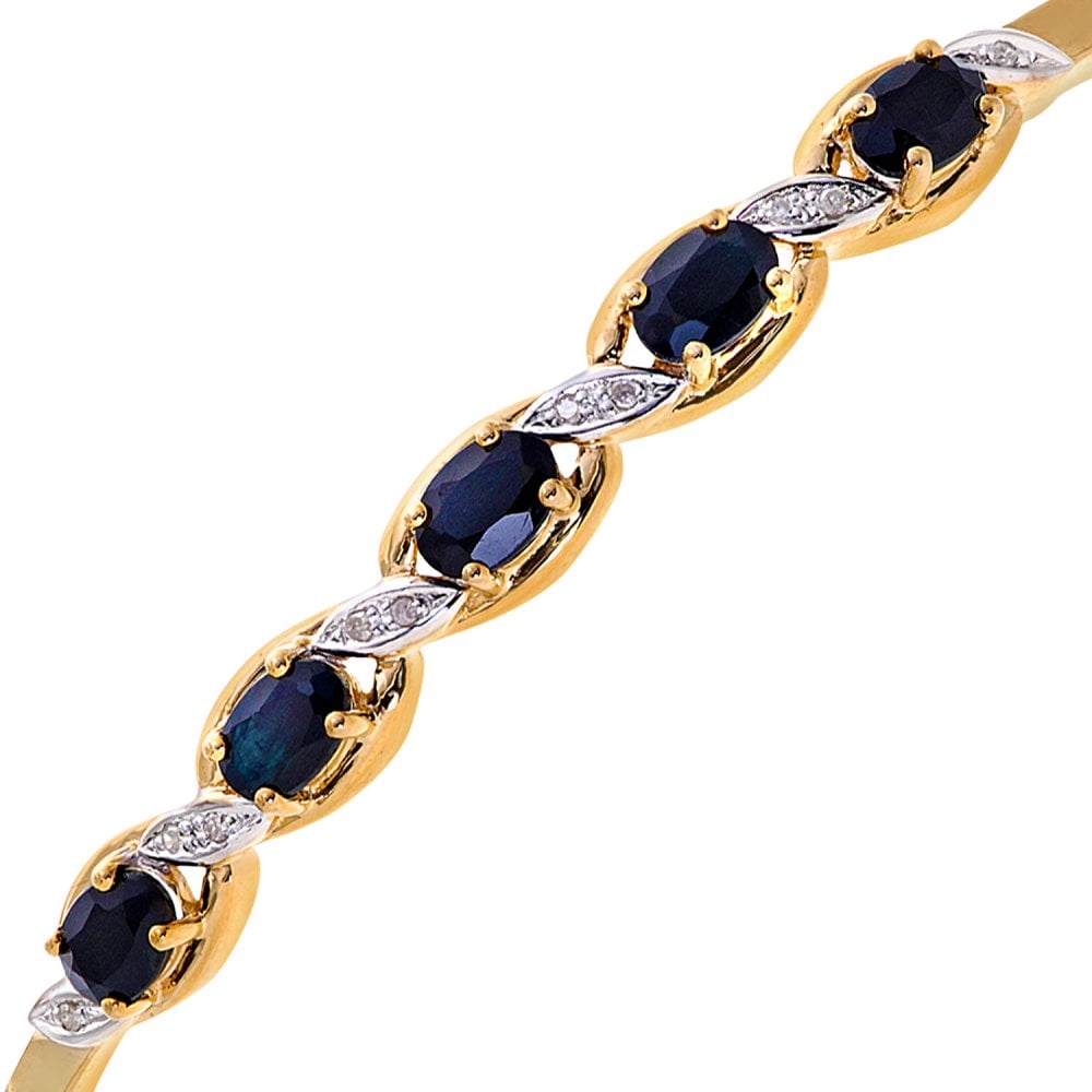 SPARKLD 9ct Yellow Gold Oval Sapphire and 0.05ct Diamond Bangle