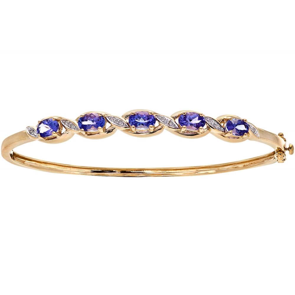SPARKLD 9ct Yellow Gold Oval Tanzanite and 0.05ct Diamond Bangle