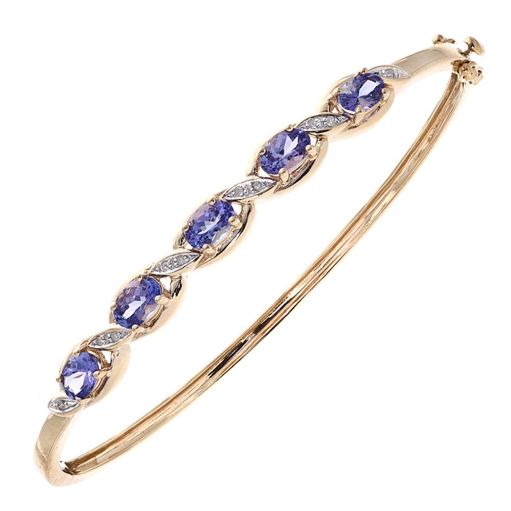SPARKLD 9ct Yellow Gold Oval Tanzanite and 0.05ct Diamond Bangle