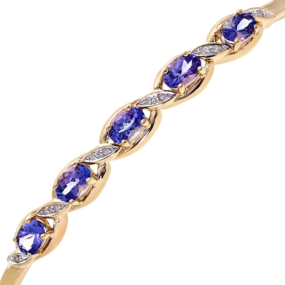 SPARKLD 9ct Yellow Gold Oval Tanzanite and 0.05ct Diamond Bangle