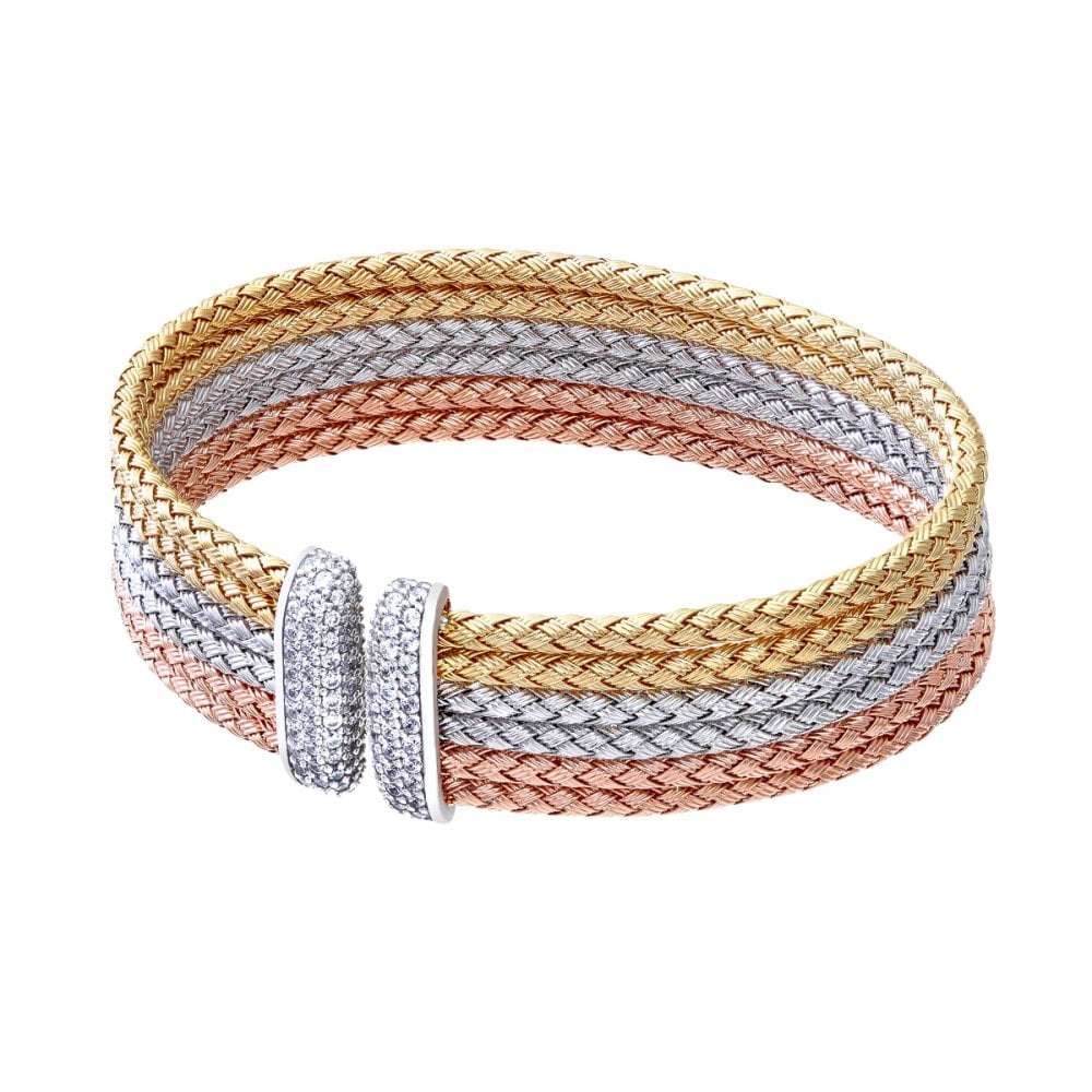 SPARKLD Gold Plated Silver Tri Coloured Basket Weave Design Cuff Bangle ct  Diameter 60mm