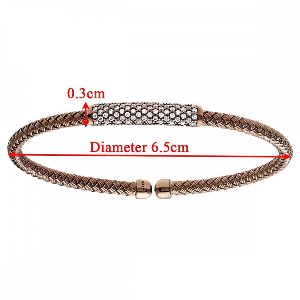 SPARKLD Rhodium and Chocolate Gold Plated Silver Cuff Weave Bangle with CZ Bar of Diameter 65 mm