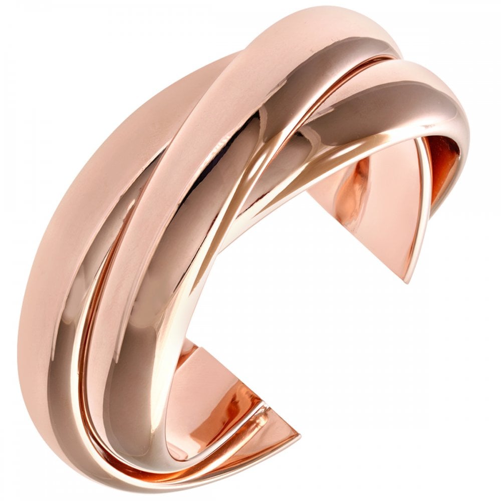 SPARKLD Rose Gold Plated Silver 3 Layered Twist Cuff Bangle of Diameter 65mmct