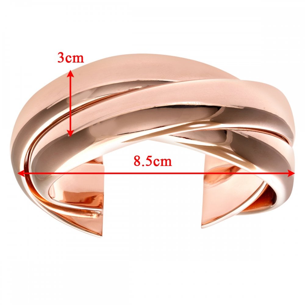 SPARKLD Rose Gold Plated Silver 3 Layered Twist Cuff Bangle of Diameter 65mmct