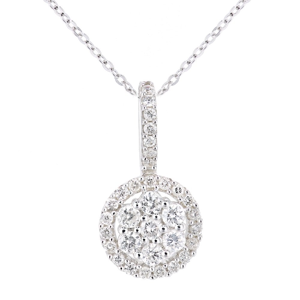 SPARKLD 9ct White Gold 0.26ct Diamond Halo Pendant Necklace