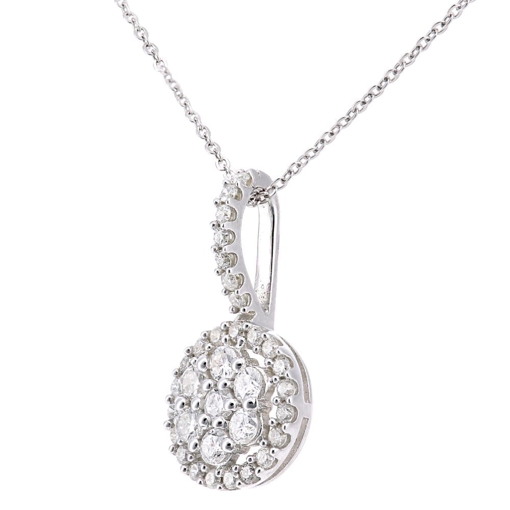 SPARKLD 9ct White Gold 0.26ct Diamond Halo Pendant Necklace