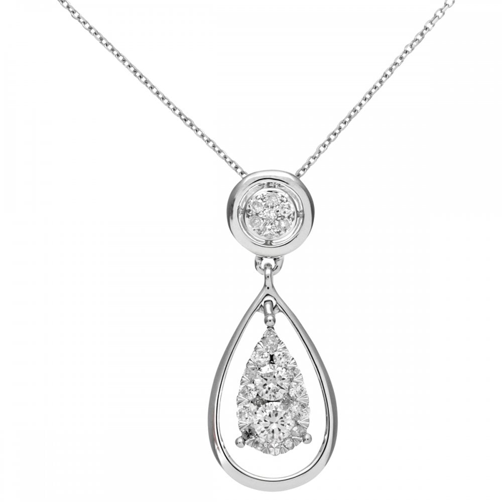 SPARKLD 9ct White Gold 0.25ct Diamond Teardrop Pendant Necklace