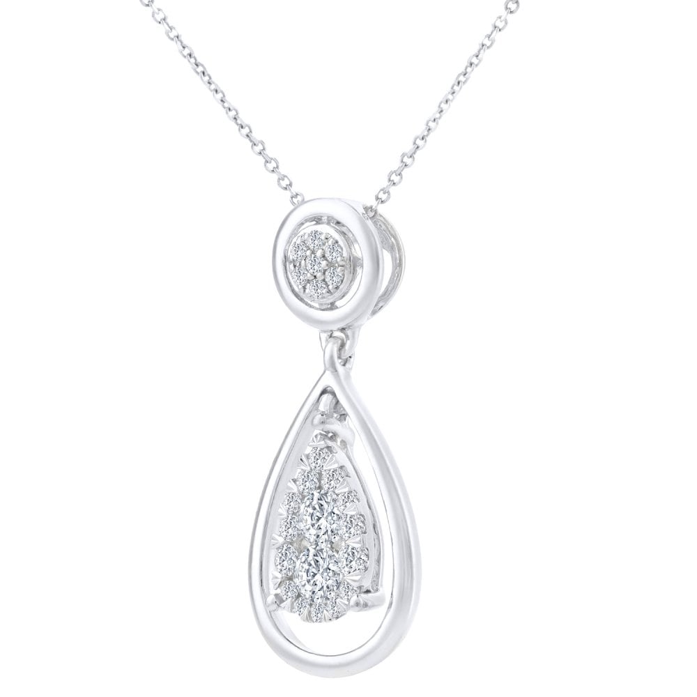 SPARKLD 9ct White Gold 0.25ct Diamond Teardrop Pendant Necklace