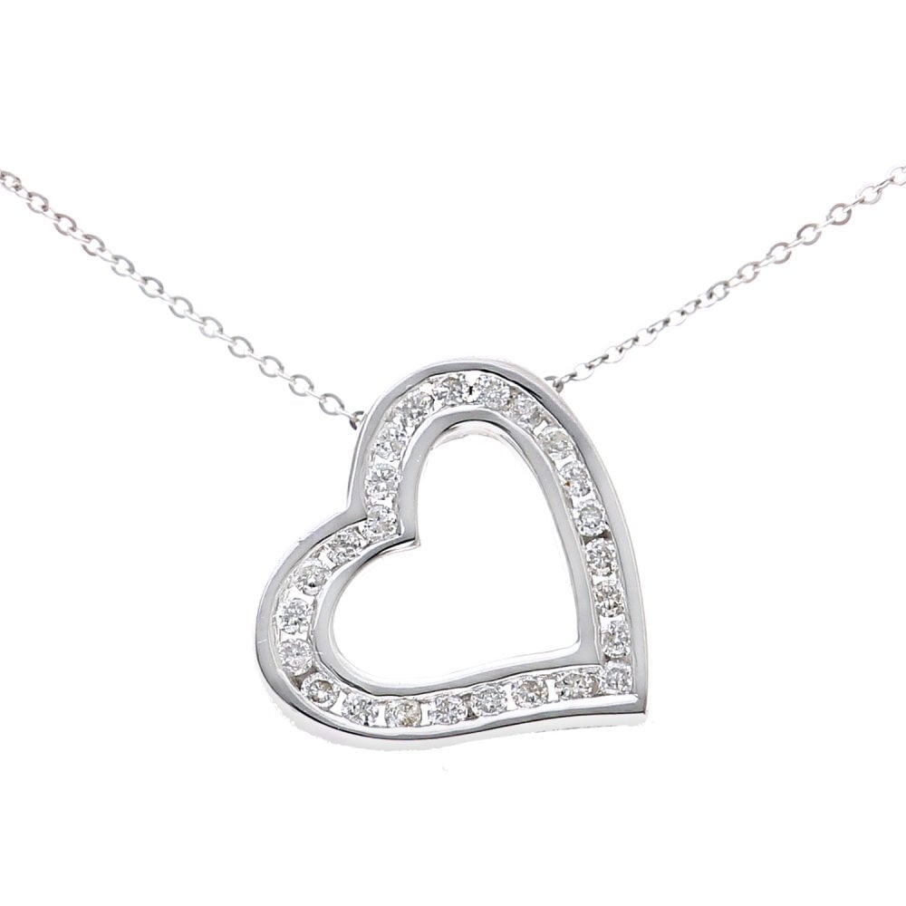 SPARKLD 9ct White Gold 0.25ct Diamond Heart Pendant Necklace