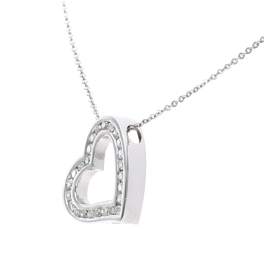SPARKLD 9ct White Gold 0.25ct Diamond Heart Pendant Necklace