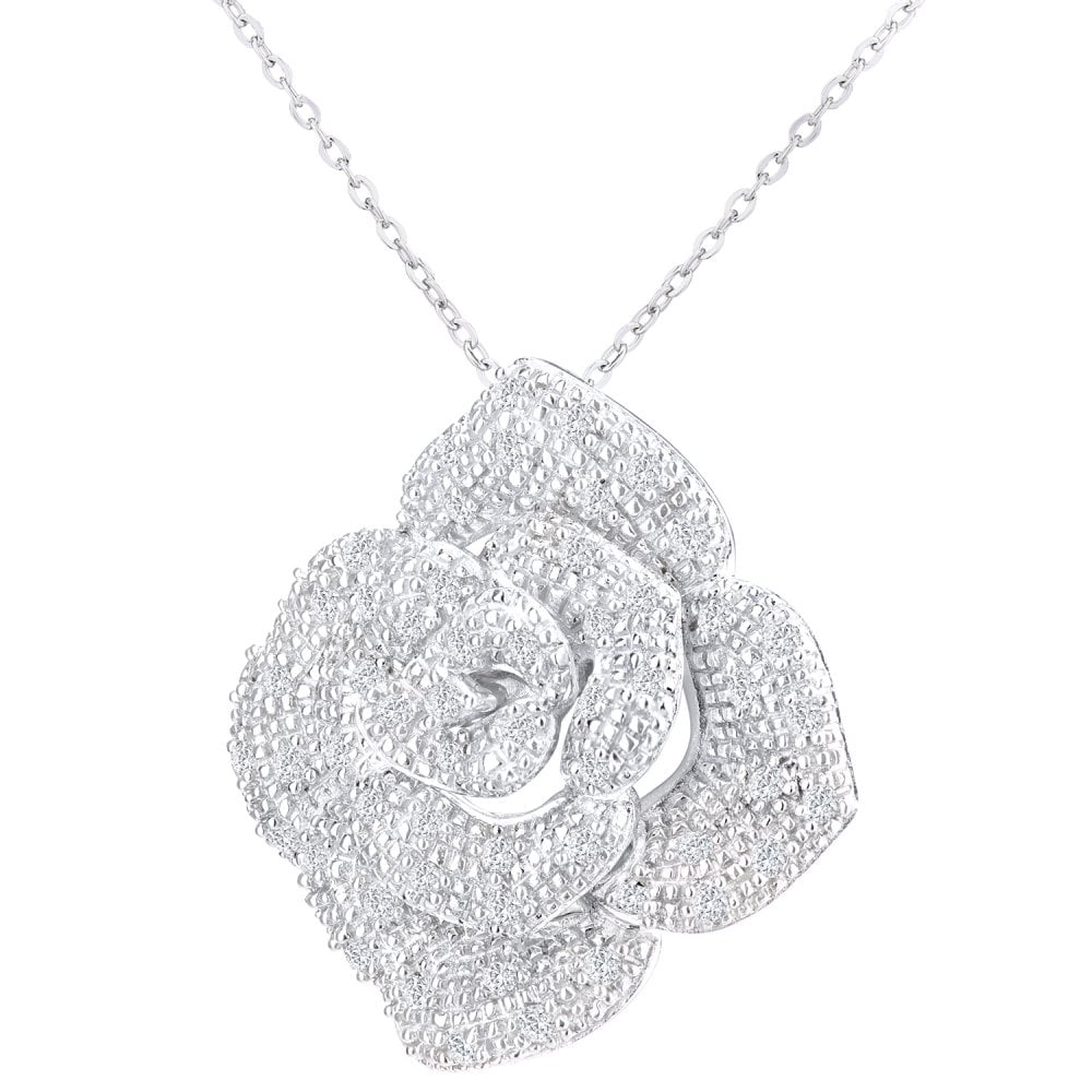 SPARKLD 9ct White Gold 0.25ct Diamond Flower Pendant Necklace
