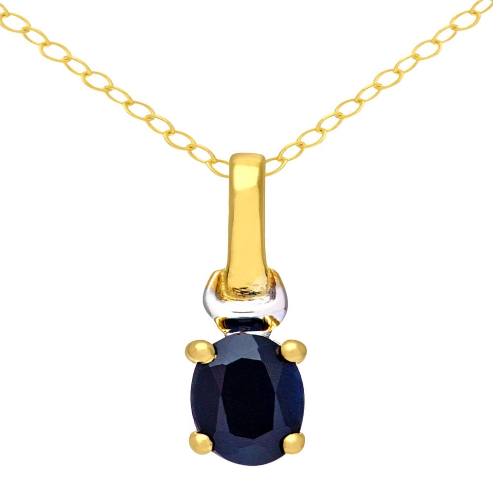 SPARKLD 9ct Yellow Gold Oval Sapphire Solitaire Pendant Necklace