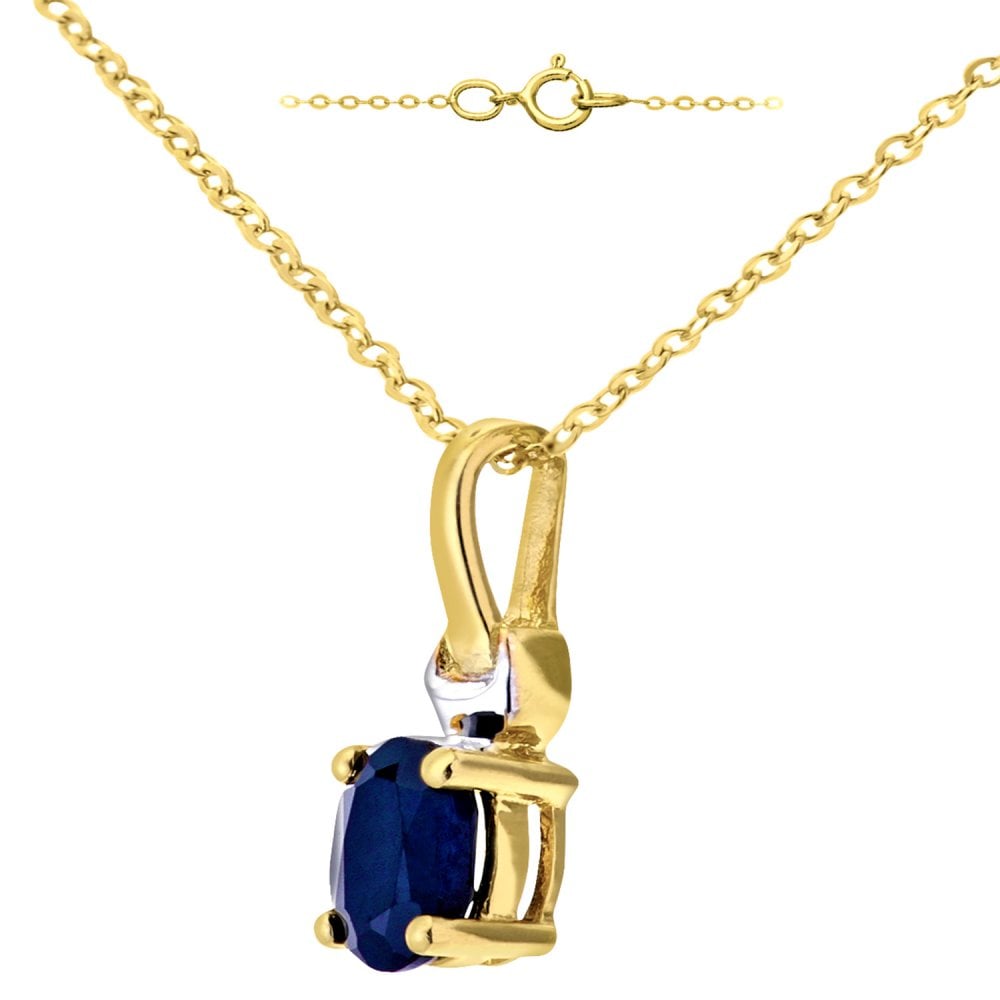 SPARKLD 9ct Yellow Gold Oval Sapphire Solitaire Pendant Necklace