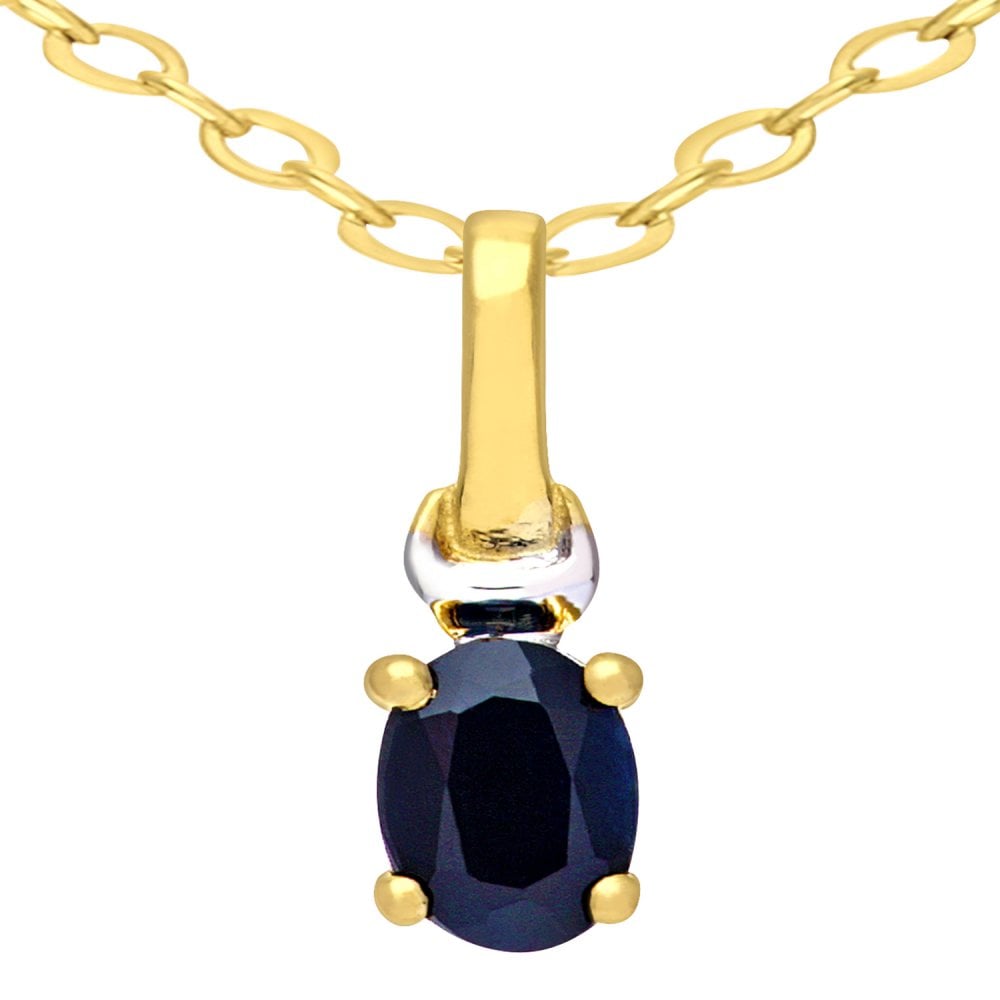 SPARKLD 9ct Yellow Gold Oval Sapphire Solitaire Pendant Necklace