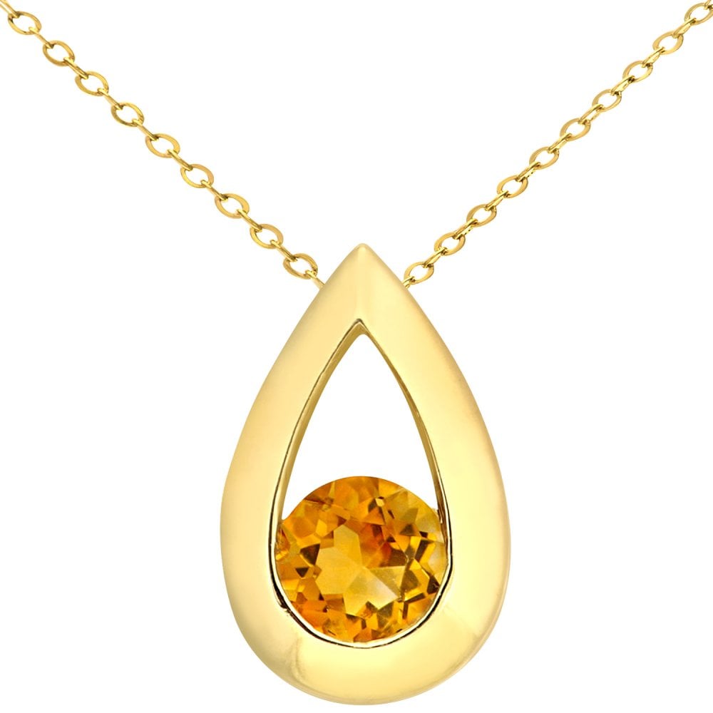 SPARKLD 9ct Yellow Gold Citrine Peardrop Pendant Necklace BF