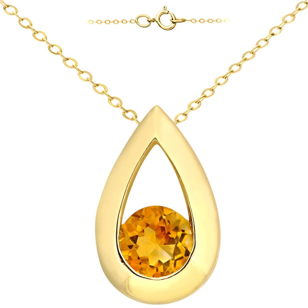 SPARKLD 9ct Yellow Gold Citrine Peardrop Pendant Necklace BF