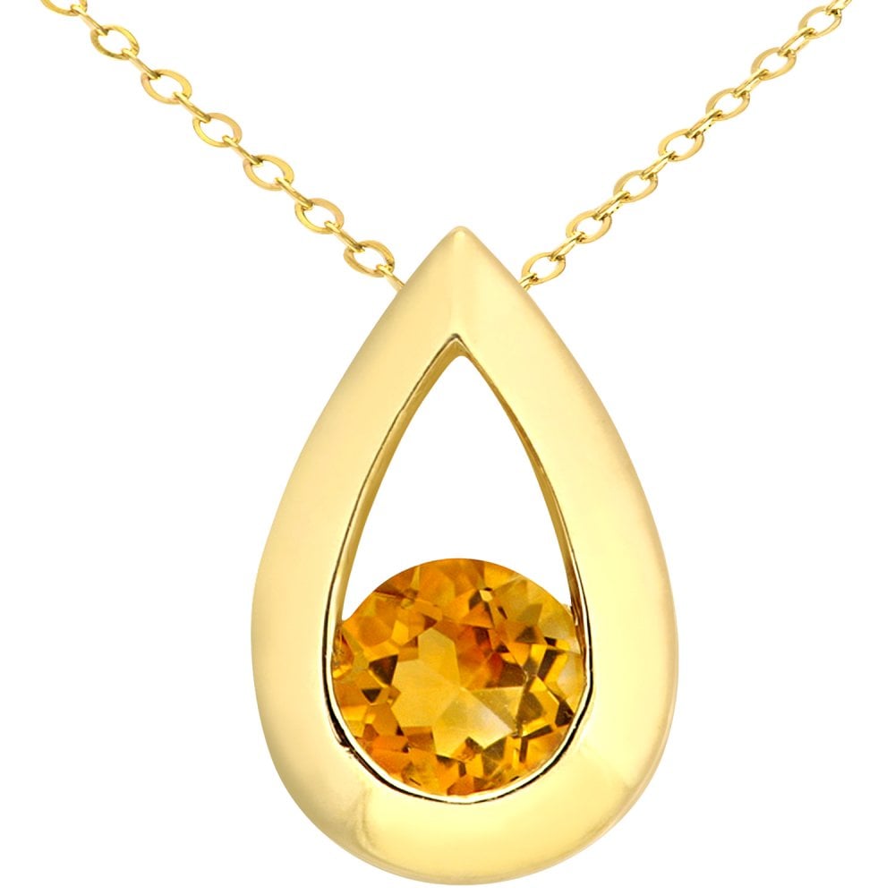 SPARKLD 9ct Yellow Gold Citrine Peardrop Pendant Necklace BF