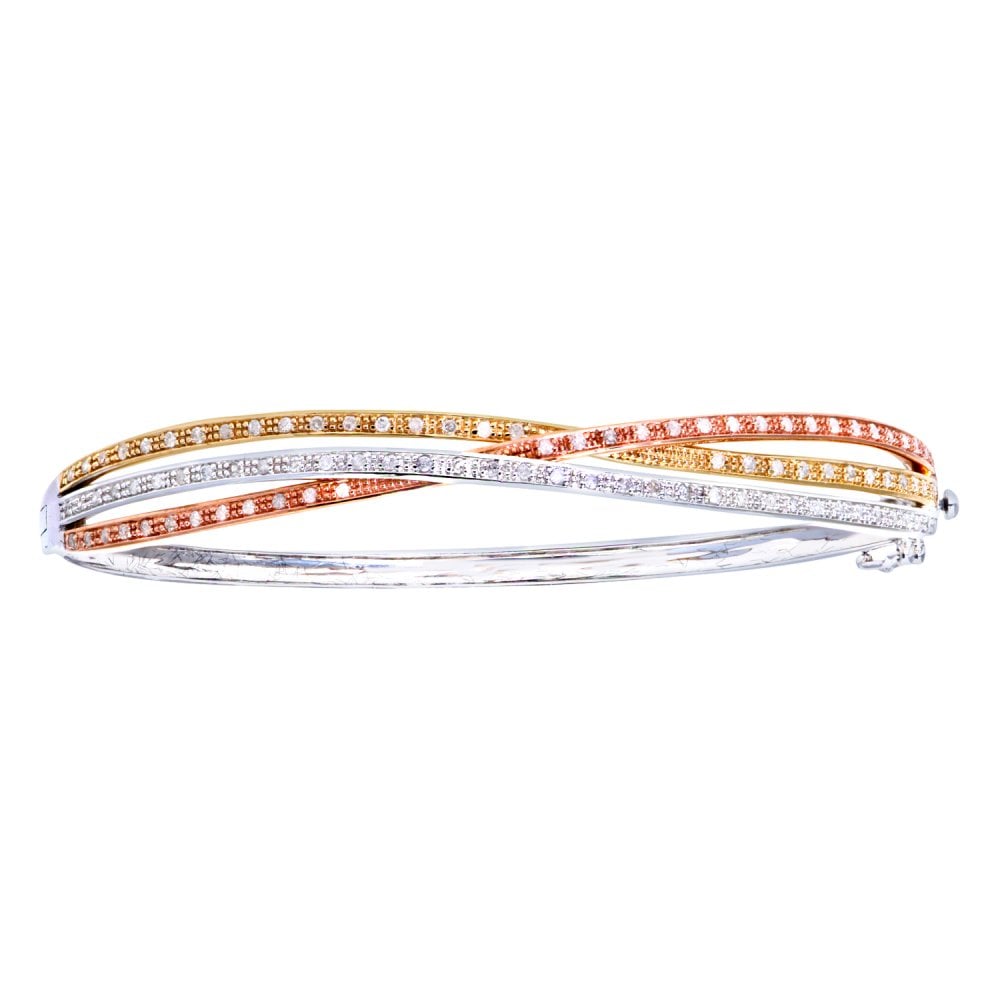 SPARKLD 9ct 3 Colour Gold 0.50ct Diamond Crossover Bangle