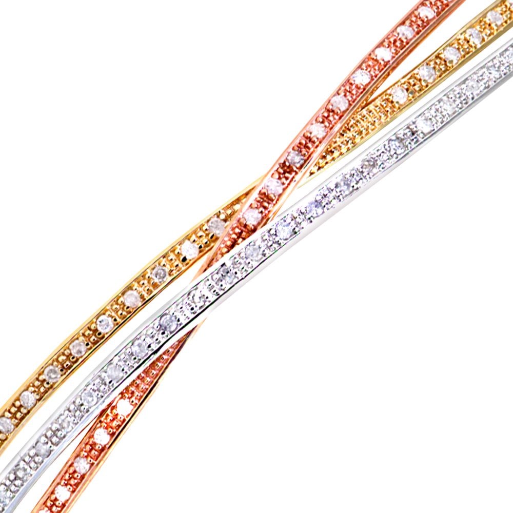 SPARKLD 9ct 3 Colour Gold 0.50ct Diamond Crossover Bangle