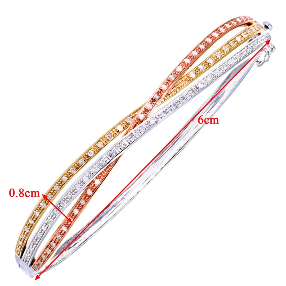 SPARKLD 9ct 3 Colour Gold 0.50ct Diamond Crossover Bangle