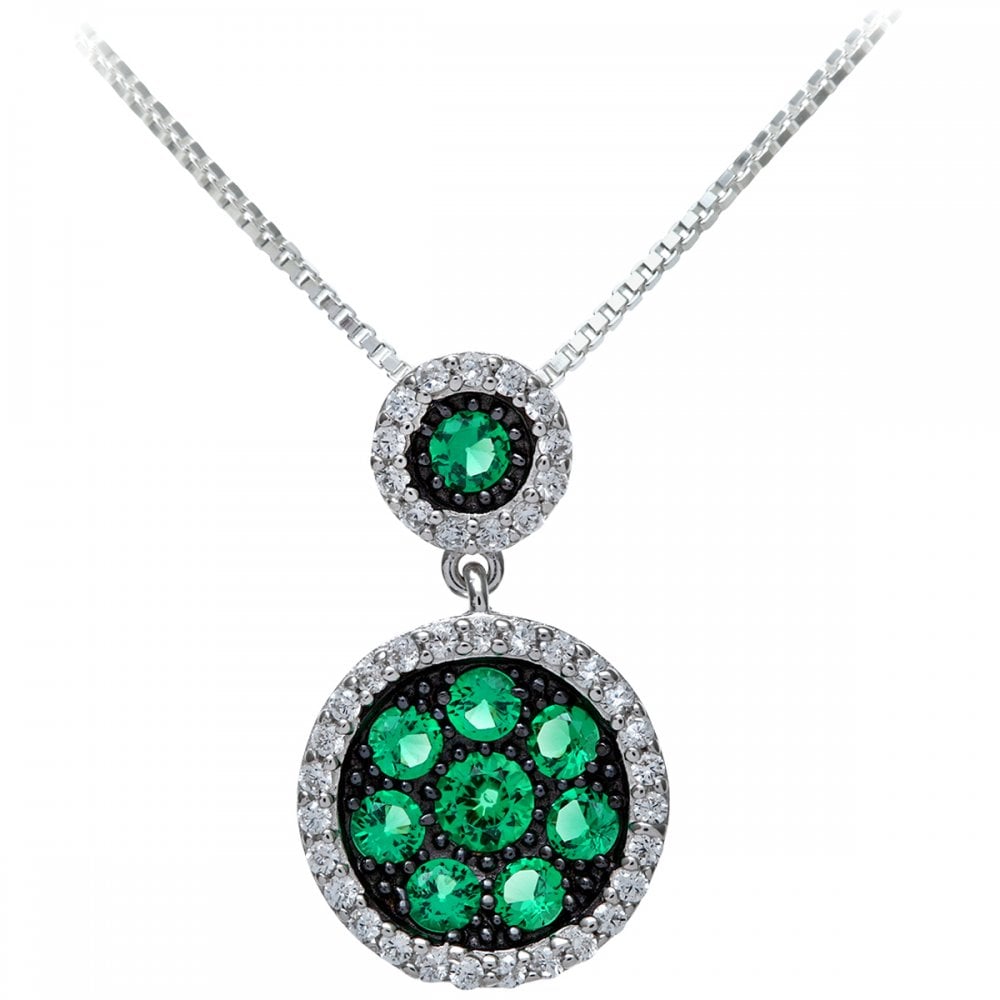 SPARKLD Sterling Silver Created Emerald and CZ Pendant Necklace