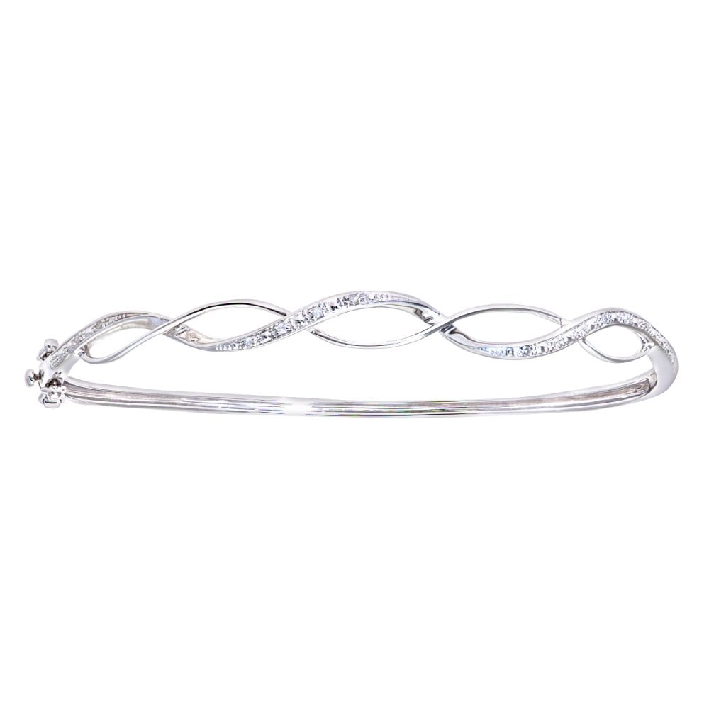 SPARKLD 9ct White Gold 0.05ct Diamond Crossover Bangle