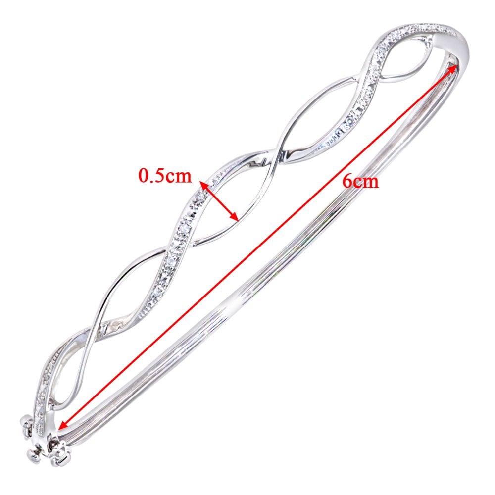 SPARKLD 9ct White Gold 0.05ct Diamond Crossover Bangle