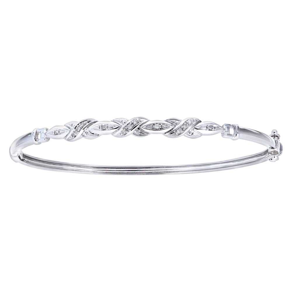 SPARKLD 9ct White Gold 0.06ct Diamond Crossover Bangle