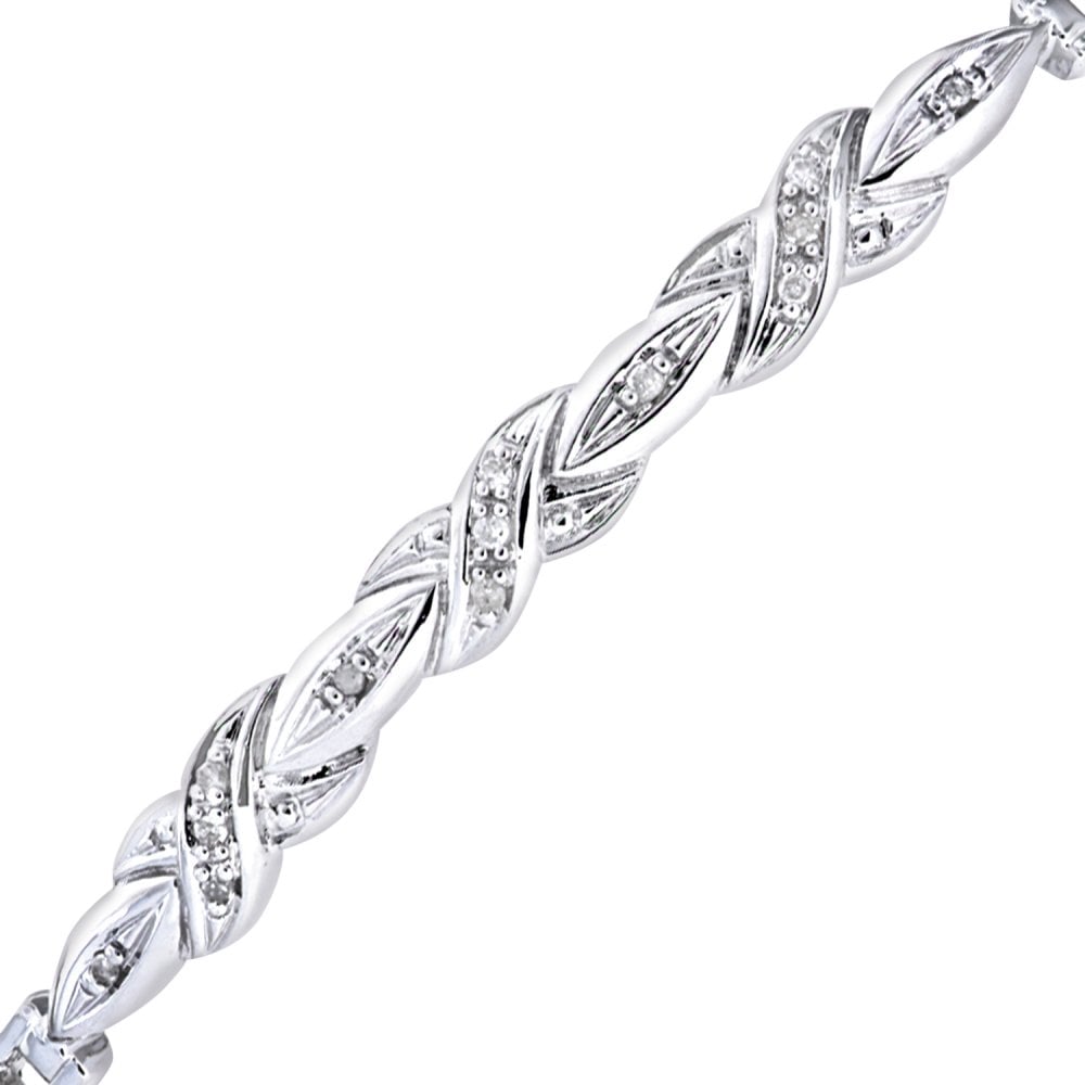 SPARKLD 9ct White Gold 0.06ct Diamond Crossover Bangle