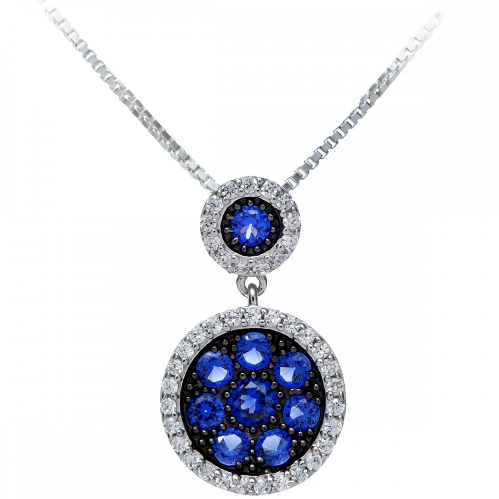 SPARKLD Sterling Silver Created Sapphire and CZ Pendant Necklace