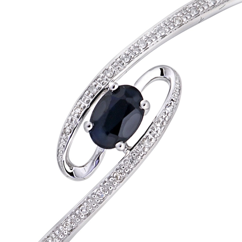 SPARKLD 9ct White Gold 0.10ct Diamond and Sapphire Crossover Bangle
