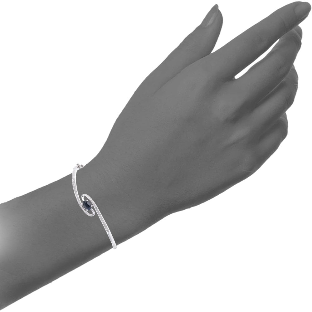 SPARKLD 9ct White Gold 0.10ct Diamond and Sapphire Crossover Bangle