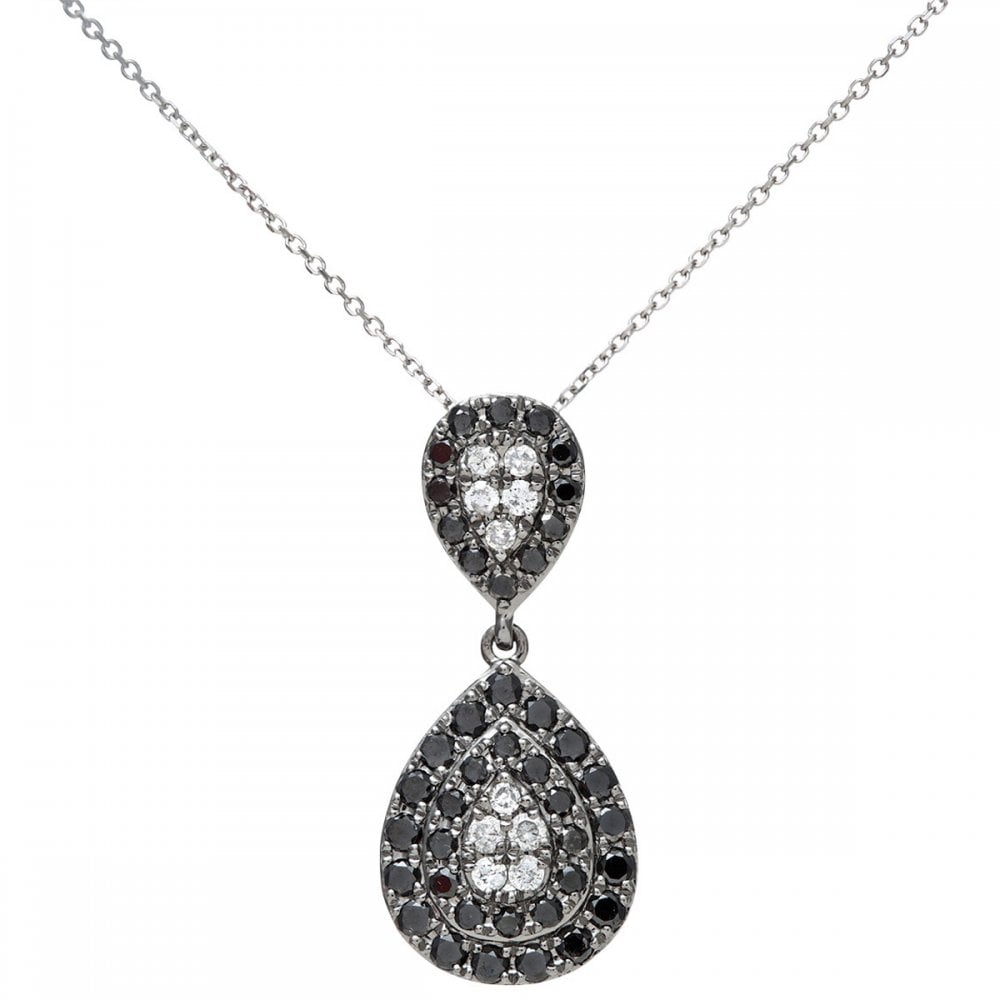 SPARKLD 9ct White Gold 0.55ct Diamond Teardrop Necklace, Black and white