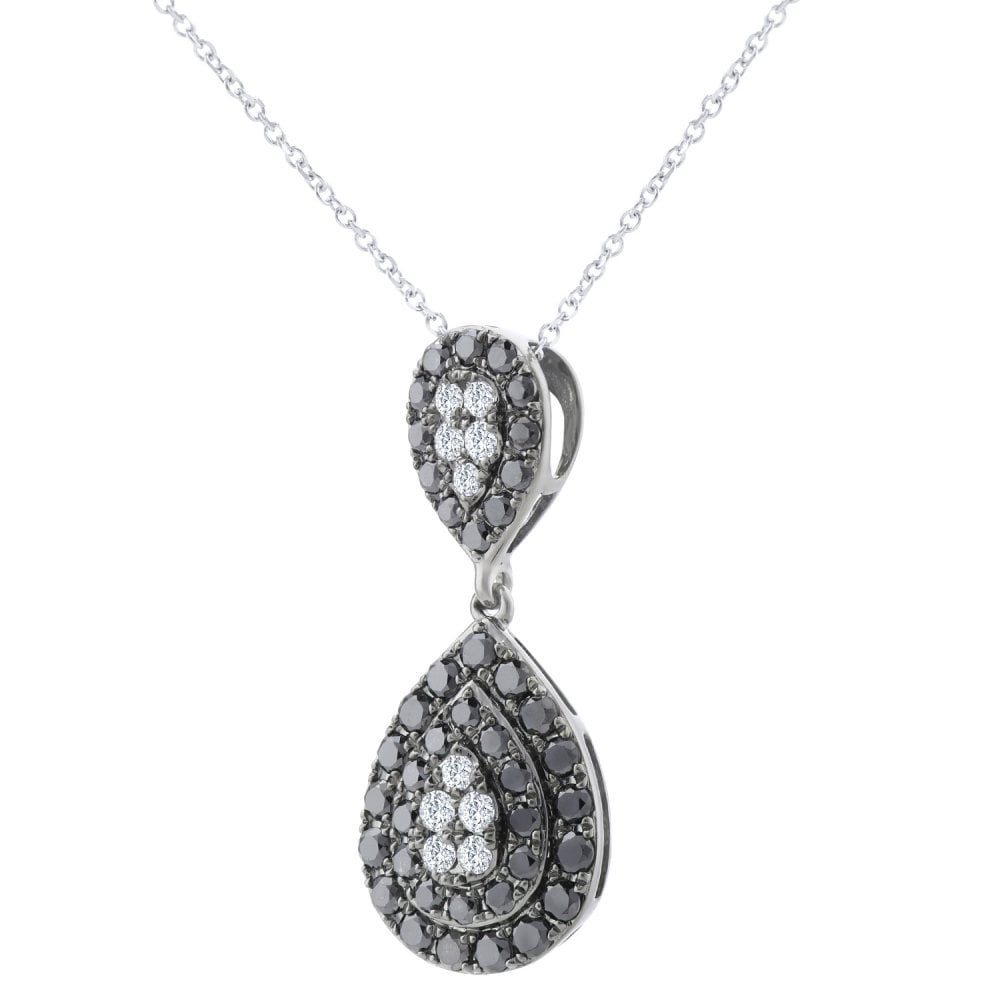 SPARKLD 9ct White Gold 0.55ct Diamond Teardrop Necklace, Black and white