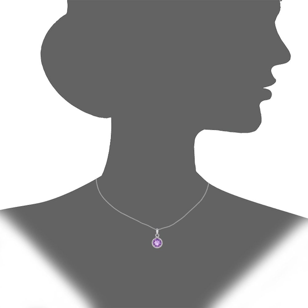 SPARKLD 9ct White Gold Amethyst and 0.08ct Diamond Drop Pendant Necklace