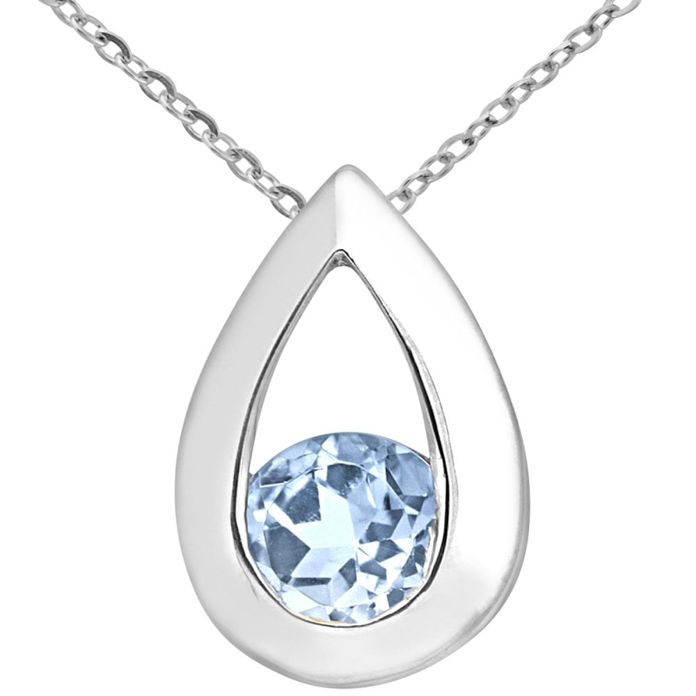 SPARKLD 9ct White Gold Blue Topaz Teardrop Pendant Necklace