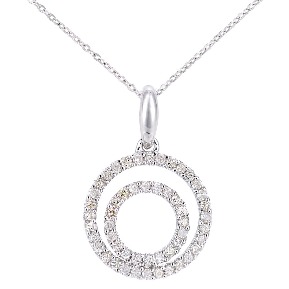 SPARKLD 9ct White Gold Circle 0.25ct Diamond Pendant Necklace