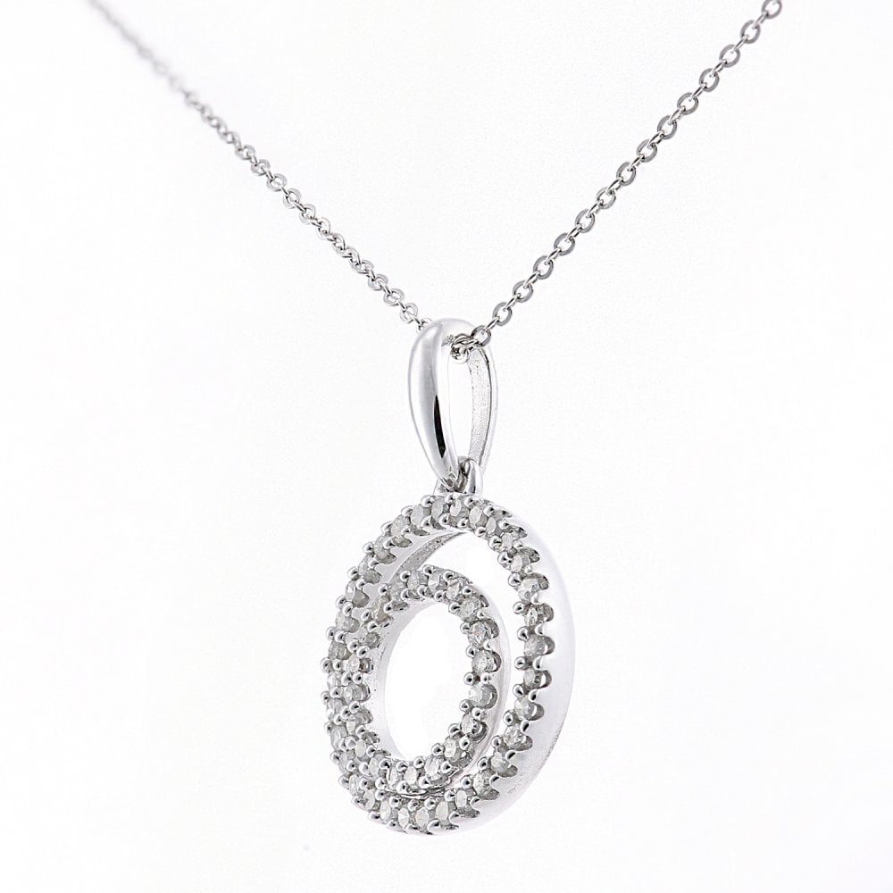 SPARKLD 9ct White Gold Circle 0.25ct Diamond Pendant Necklace