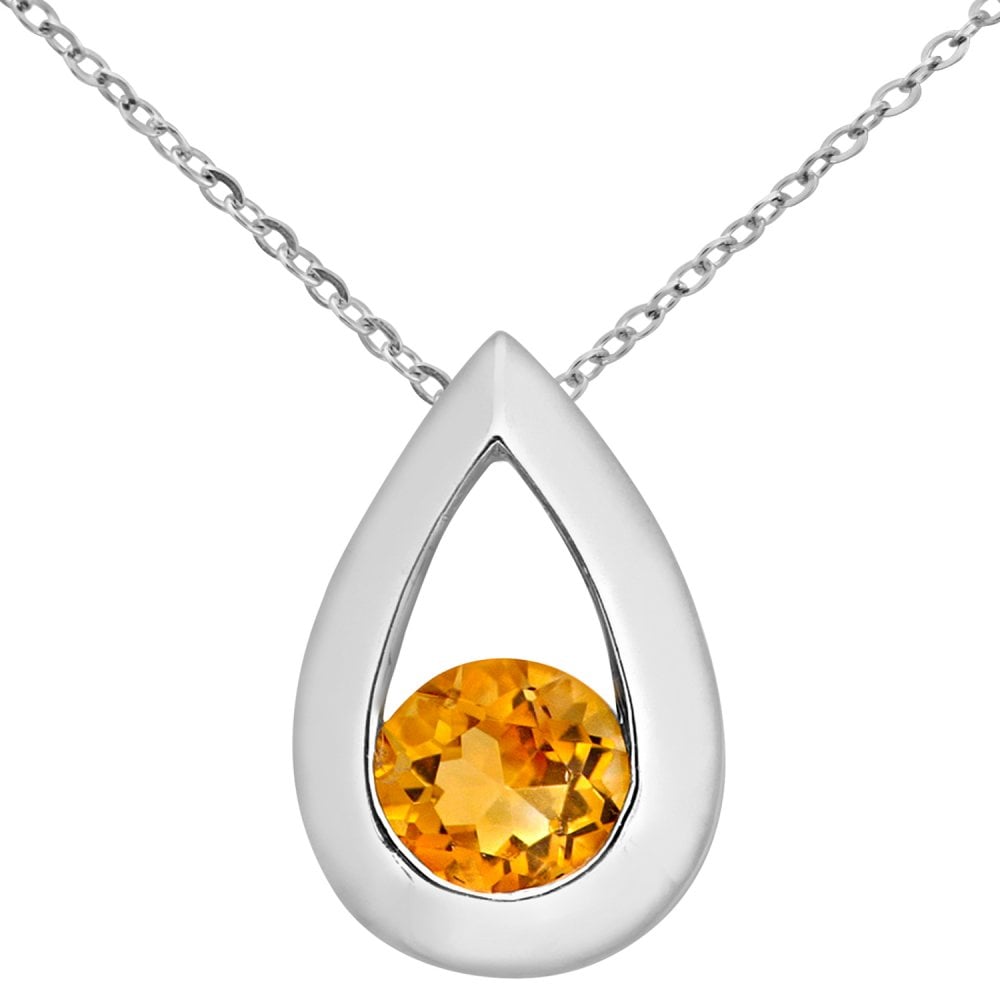 SPARKLD 9ct White Gold Citrine Teardrop Pendant Necklace