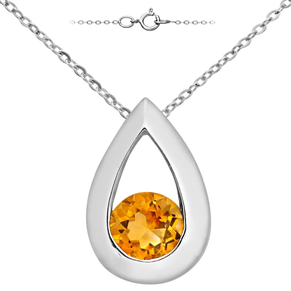 SPARKLD 9ct White Gold Citrine Teardrop Pendant Necklace
